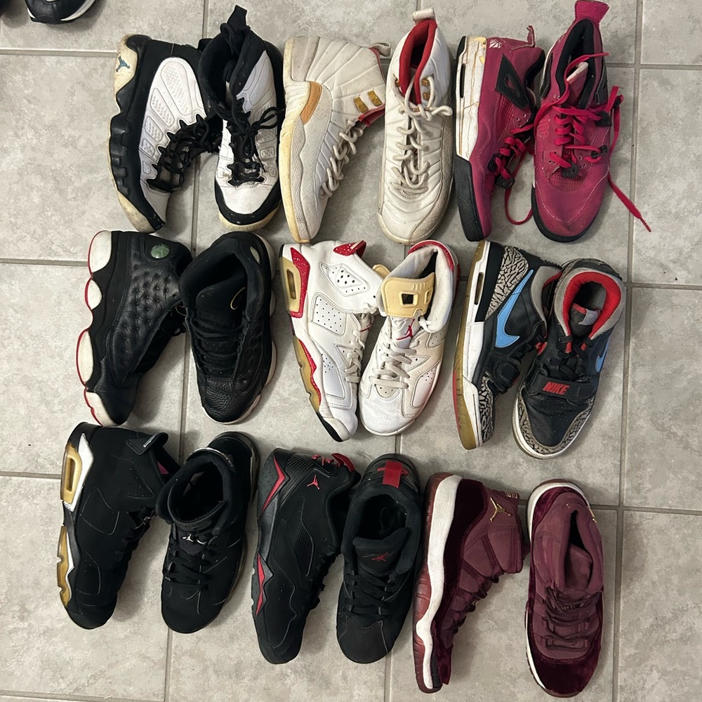 Jordan Kids Sneakers Lot - Black, White, Red, Gold, Pink, Maroon